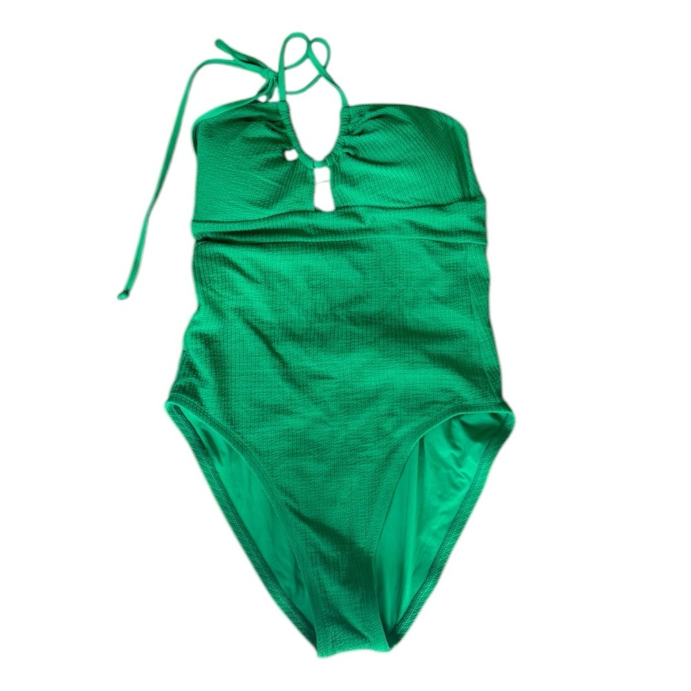 BECCA Pucker Up Candice Large Green Textured‎ Halter Cut Out One Piece Swimsuit - Picture 2 of 10